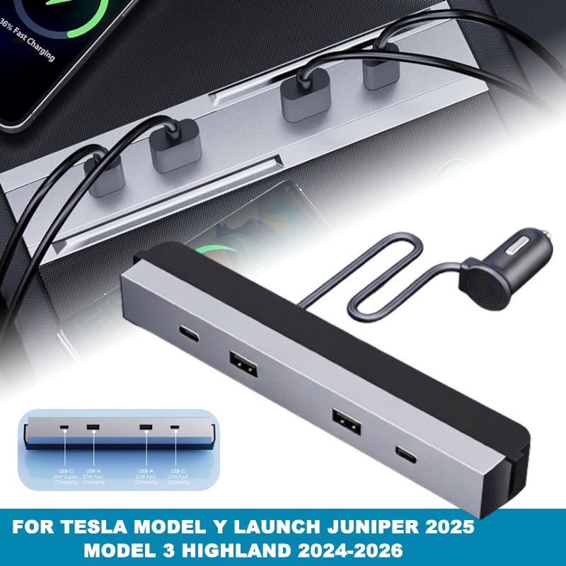 Usb Hub Type C - Adapter samochodowy do konsoli środkowej, multiportowy,