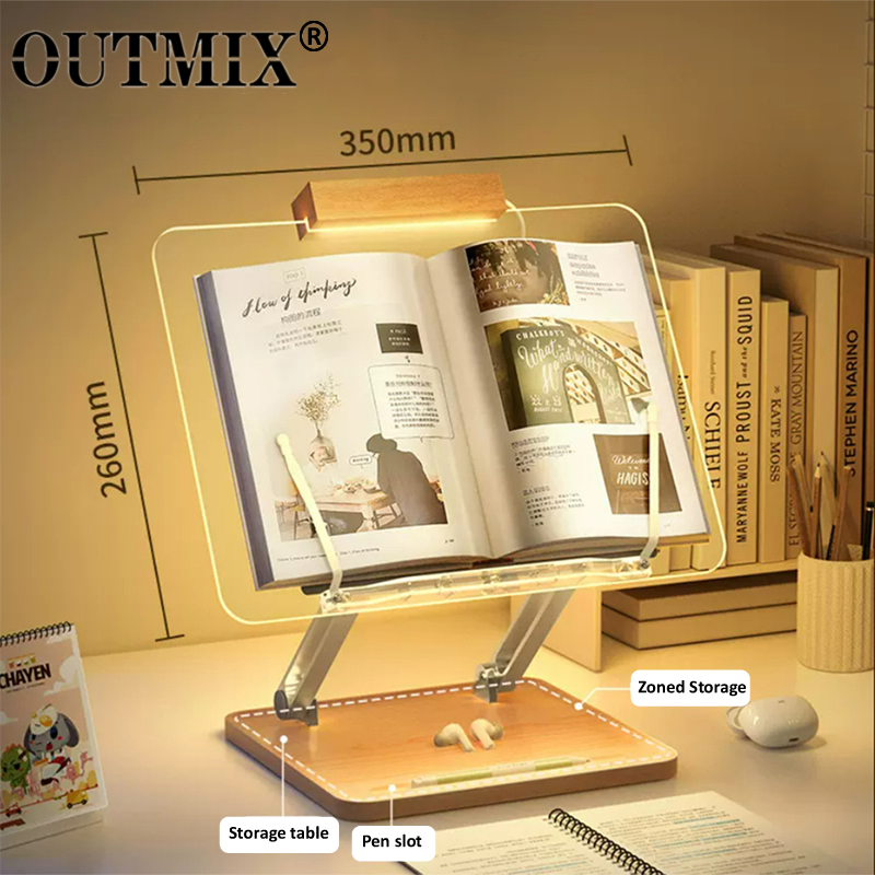 Laptop Tablet Accessories - Drewniany stojak do czytania z oświetleniem,